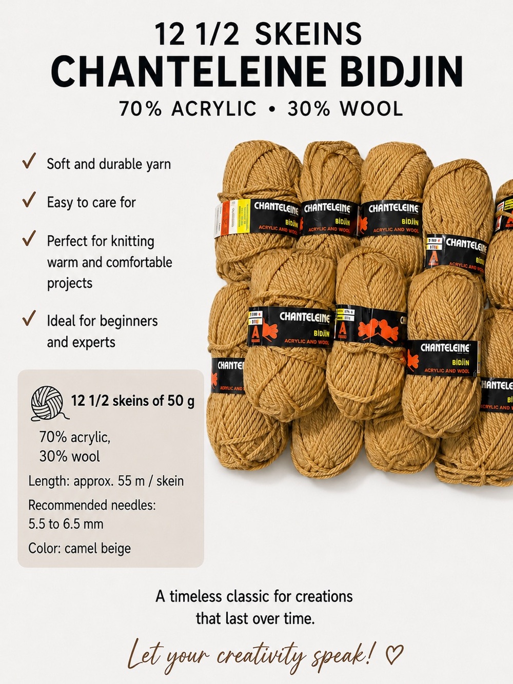 Chanteleine Bidjin Yarn - Vintage - Camel Beige (12.5 Skeins)